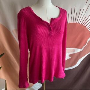 Ladies Sonoma Pink Ribbed Henley Top S Long Sleeve Bella Elena Small